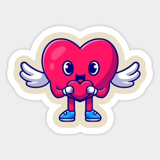 Cute Heart Angel With Love Sign Cartoon Sticker